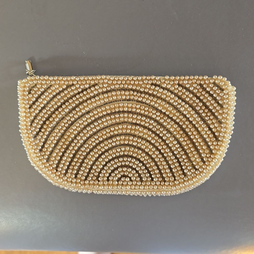 VTG Seed Pearl Clutch 40s 50s Ivory Bridal Evening Purse Japan Wedding Bag